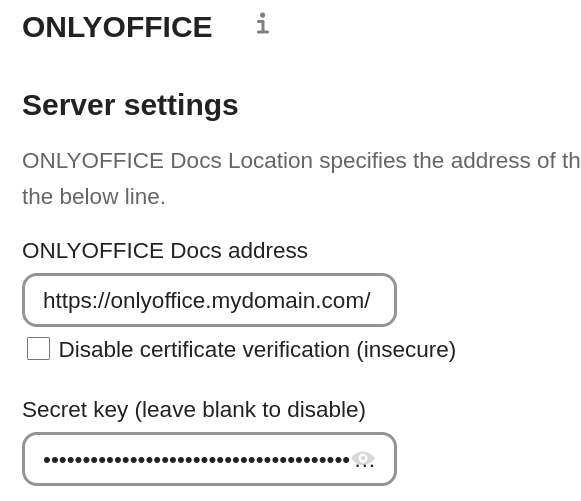 OnlyOffice configuration.