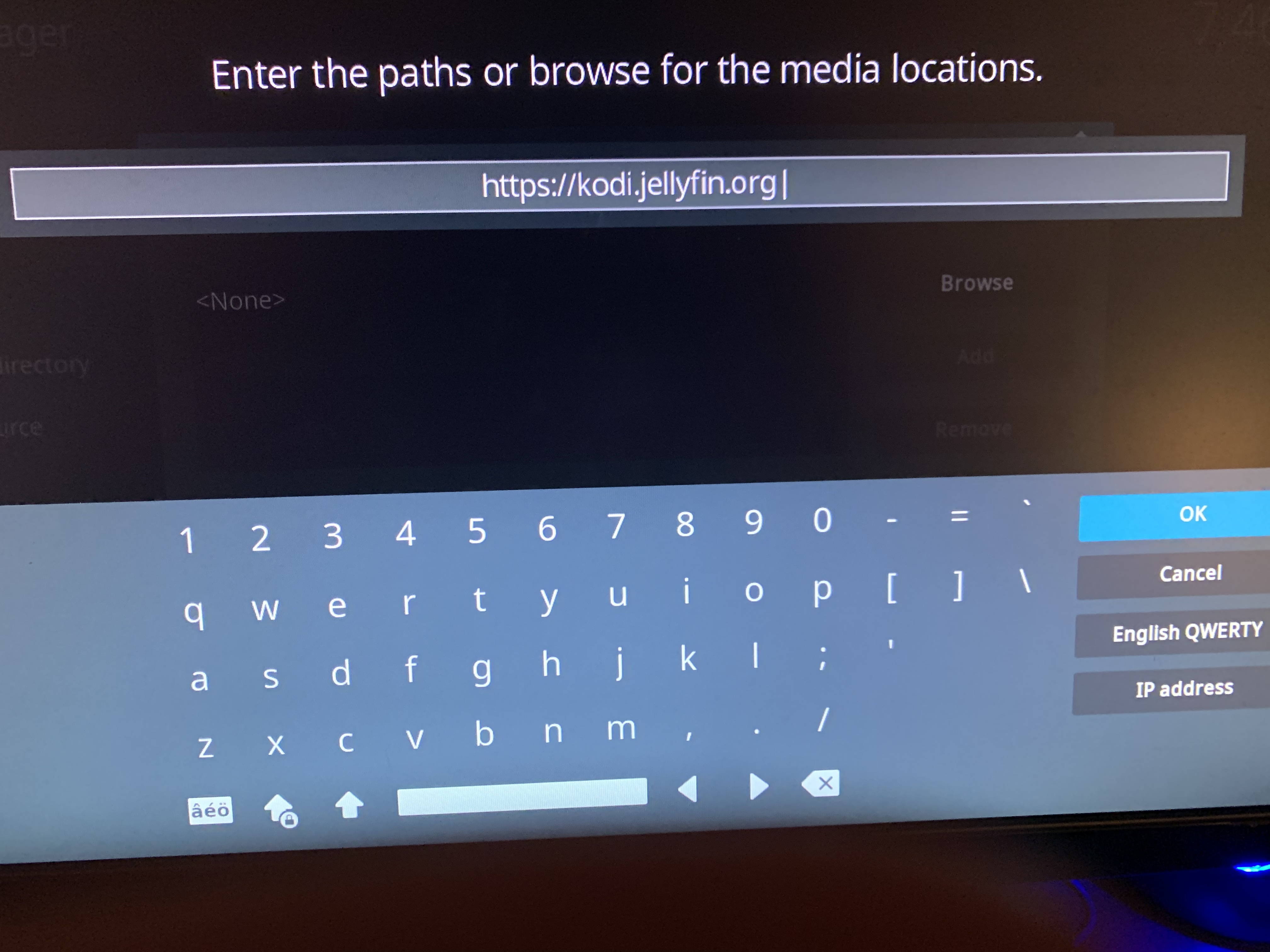 Enter “https://kodi.jellyfin.org” in the text box that appeared, then click on “OK”.