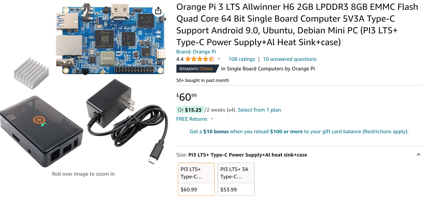 Orange Pi 3 LTS Allwinner H6 2GB LPDDR3 8GB EMMC Flash Quad Core