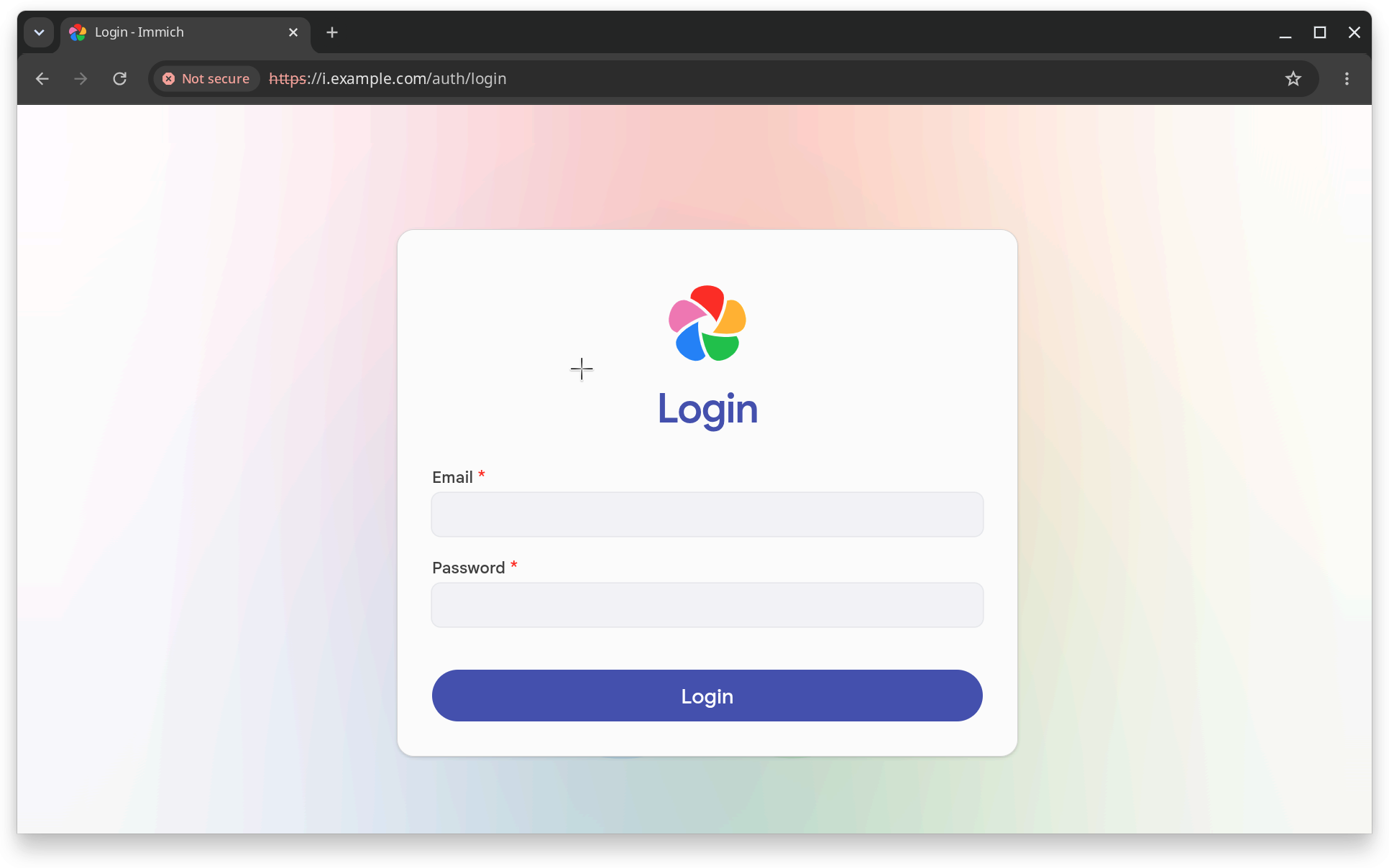 Browser showing the Immich login screen.