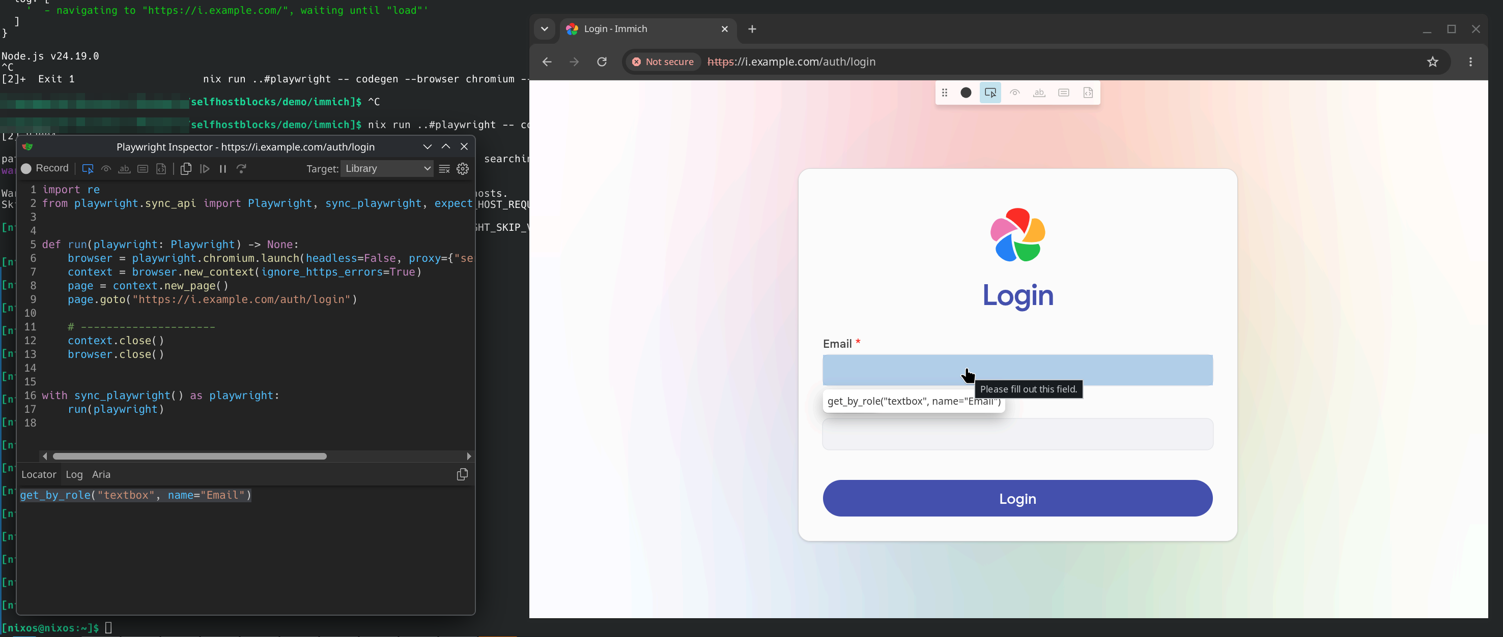 The locator for the first login field is get_by_role("textbox", name="Email").